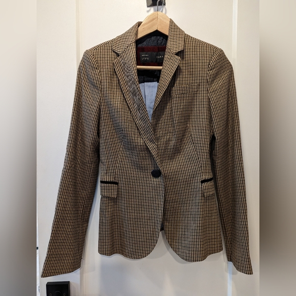 Zara Houndstooth Brown Blazer Size XS - Picture 1 of 3